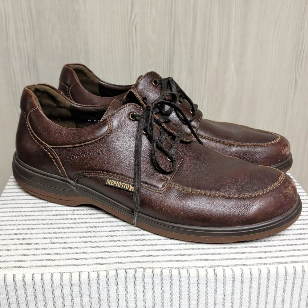 Mephisto Douk Hydro Protect Oxfords US Mens 11.5 Brown‎ Leather Moc Toe Air-Jet